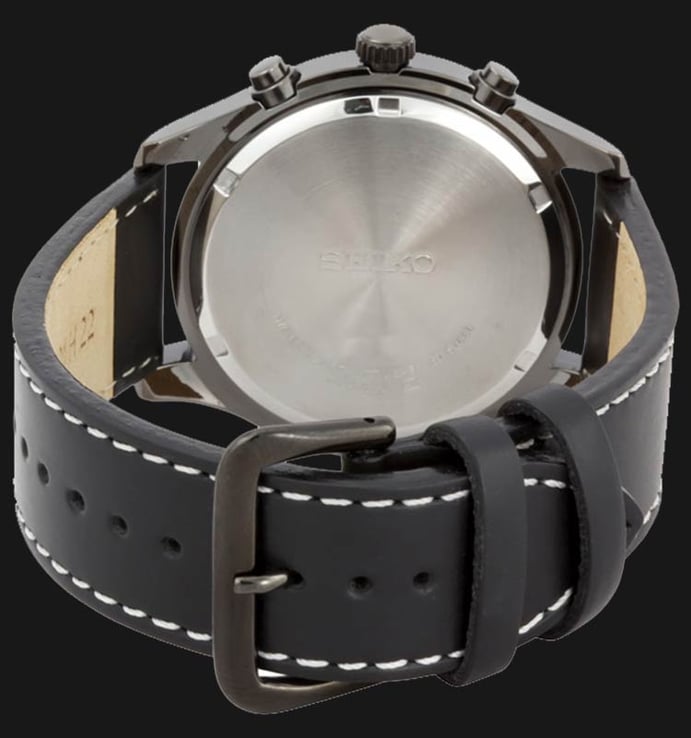 Seiko Chronograph SNDA21P1 Military Black Dial Black Leather Strap