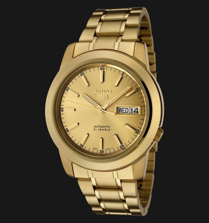 Seiko 5 Sports SNKE56K1 Automatic Gold Dial Gold Stainless Steel Strap