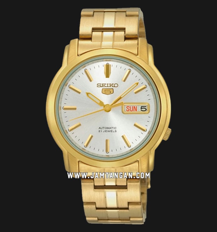 Seiko 5 Sports SNKK74K1 Automatic Silver Dial Gold Stainless Steel Strap