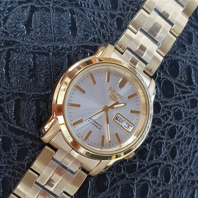 Seiko 5 Sports SNKK74K1 Automatic Silver Dial Gold Stainless Steel Strap