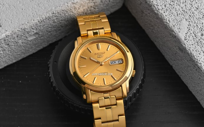 Seiko 5 Sports SNKK76K1 Automatic Gold Dial Gold Stainless Steel Strap
