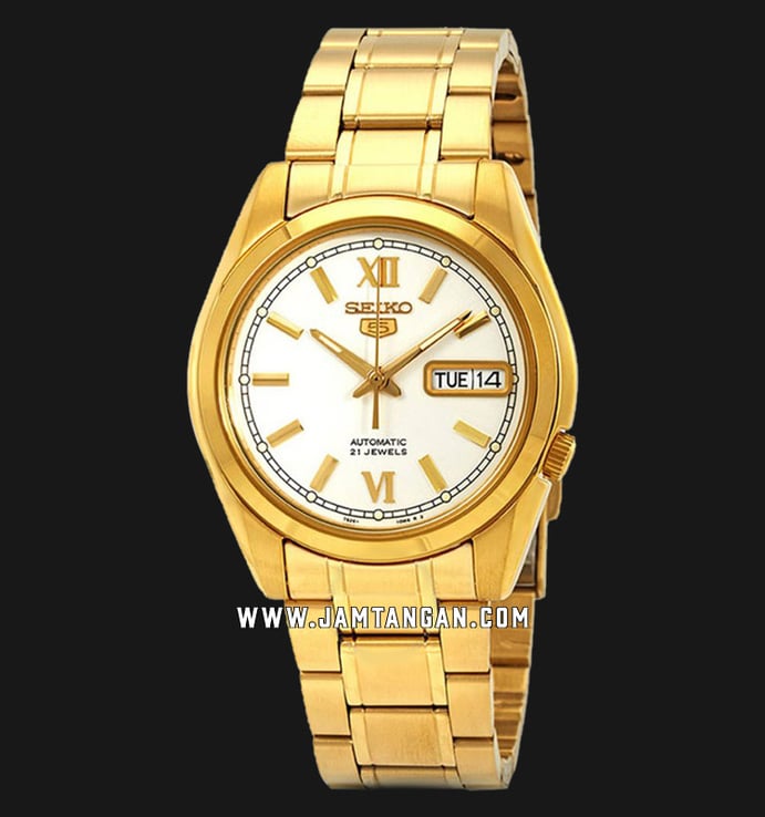 Seiko 5 Sports SNKL58K1 Automatic White Dial Gold Stainless Steel Strap