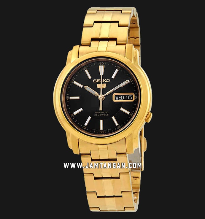 Seiko 5 SNKL88K1 Automatic Black Dial Gold Stainless Steel Strap