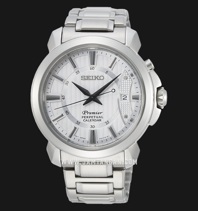 Seiko Premier SNQ155P1 Discover More Perpetual Calendar Silver Dial Stainless Steel Strap