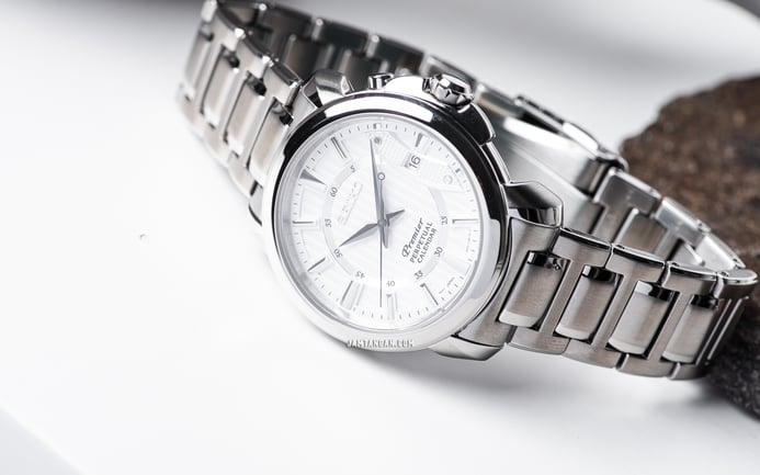 Seiko Premier SNQ155P1 Discover More Perpetual Calendar Silver Dial Stainless Steel Strap