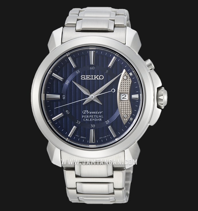 Seiko Premier SNQ157P1 Discover More Perpetual Calendar Blue Dial Stainless Steel