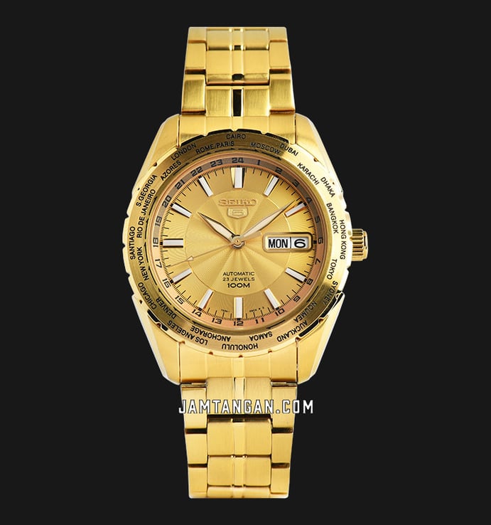 Seiko 5 Sports SNZG56K1 Automatic Gold Dial Gold Stainless Steel Strap