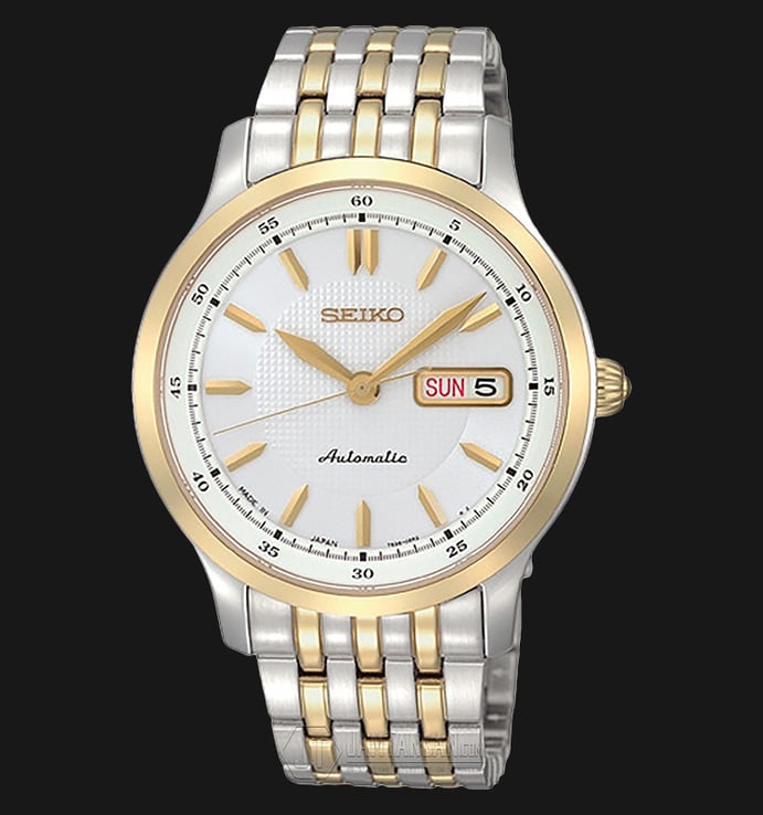 Seiko Automatic SNZH34J Day and Date Silver Dial Two Tone Stainless Steel
