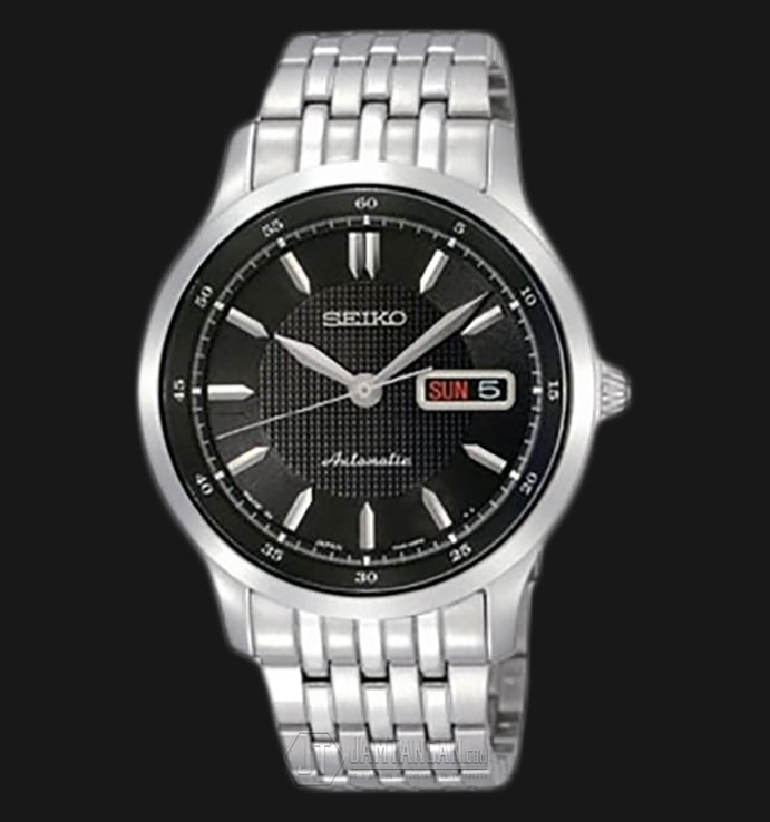 Seiko Automatic SNZH45J Day and Date Black Dial Silver Stainless Steel