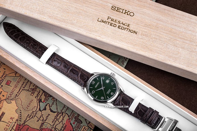 Seiko Presage SPB111J1 Automatic Green Enamel Dial Brown Leather Strap Limited Edition