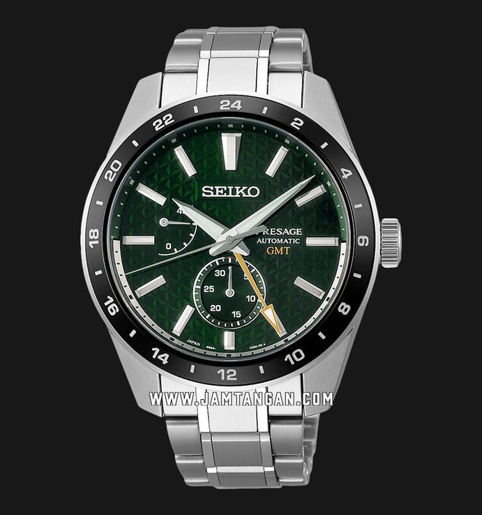 Seiko Presage SPB219J1 Sharp Edged 140Th Anniversary GMT Automatic Green Dial Stainless Steel Strap