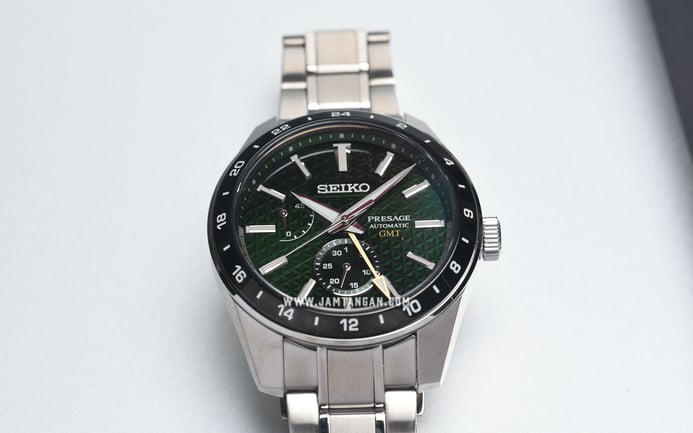 Seiko Presage SPB219J1 Sharp Edged 140Th Anniversary GMT Automatic Green Dial Stainless Steel Strap