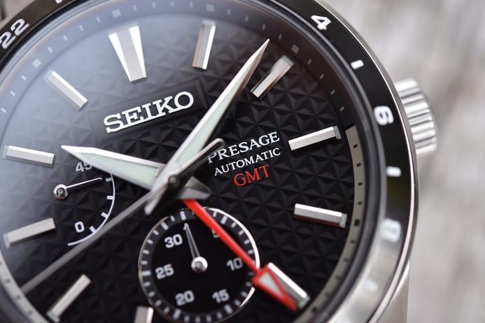 Seiko Presage SPB221J1 Sharp Edged GMT 140Th Anniversary Automatic Black Dial Stainless Steel Strap