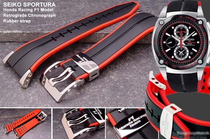 Seiko Sportura F1 Honda Racing SPC009P1 Chronograph Black Dial Dual Tone Rubber Strap