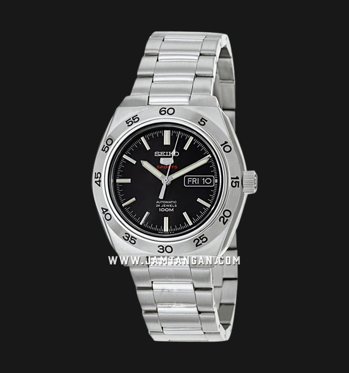 Seiko 5 Sports SRP241K1 Automatic Black Dial Silver Stainless Steel Strap