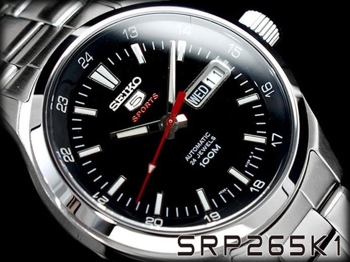 Seiko 5 Sports SRP265K1 Automatic Black Dial Stainless Steel Strap
