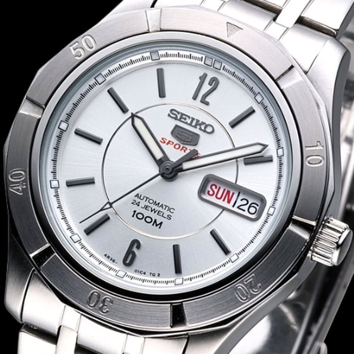 Seiko 5 Sports SRP295K1 Automatic White Patterned Dial Stainless Steel