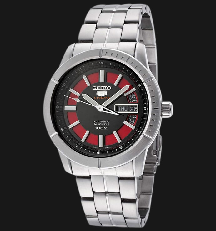 Seiko 5 Sports SRP339K1 Automatic Black Red Dial Stainless Steel Strap