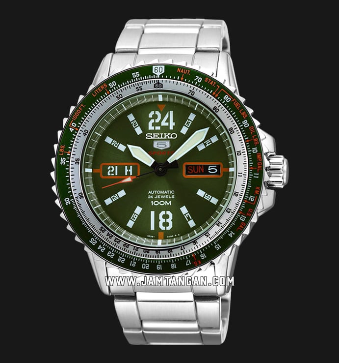 Seiko 5 Sports SRP349K1 Automatic Army Green Dial Stainless Steel Strap