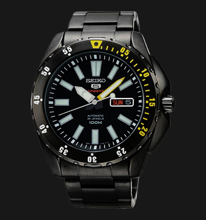 Seiko 5 Sports SRP363K1 Automatic Black Dial Black Stainless Steel Strap