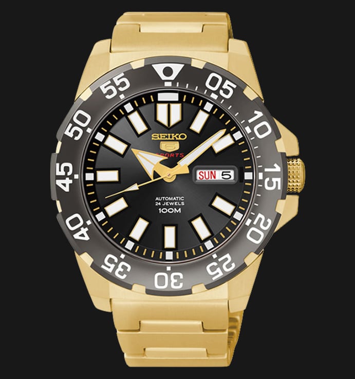 Seiko 5 Sports SRP490K1 Automatic Black Dial Gold Stainless Steel