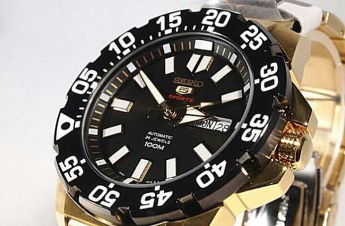 Seiko 5 Sports SRP490K1 Automatic Black Dial Gold Stainless Steel