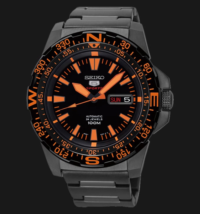 Seiko 5 Sports SRP547K1 Mini Monster Automatic Black Dial Black Stainless Steel Strap