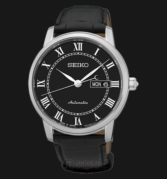 Seiko SRP765J2 Automatic Day and Date Black Dial Black Leather Strap Made In Japan