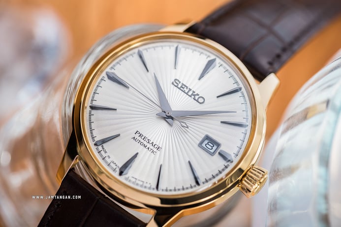 Seiko Presage SRPB44J1 Margarita Cocktail Automatic Champagne Texture Dial Brown Leather Strap