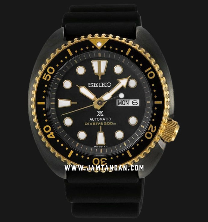 Seiko Prospex SRPD46K1 Black Turtle Gold Ring Edition Automatic Black Dial Black Rubber Strap 