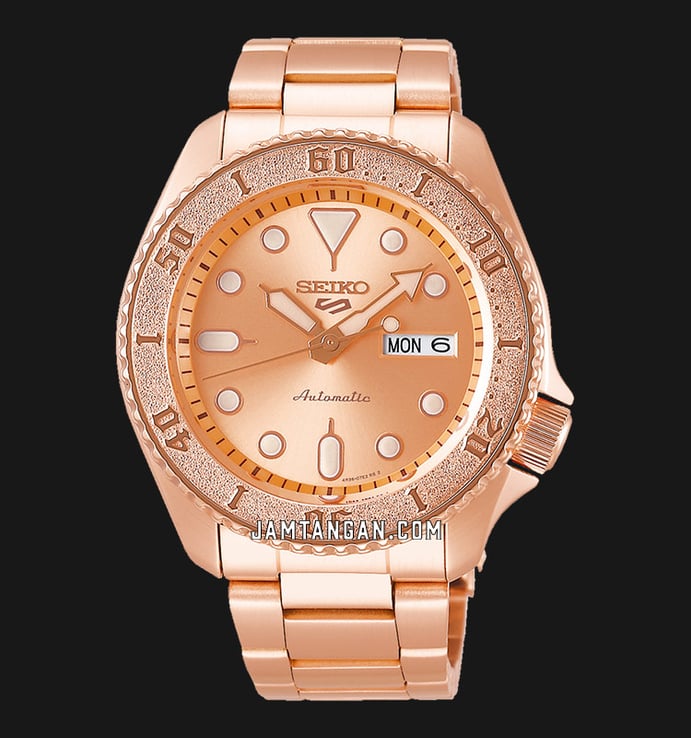 Seiko 5 Sports SRPE72K1 Street Style Rose Gold Dial Rose Gold Stainless Steel Strap