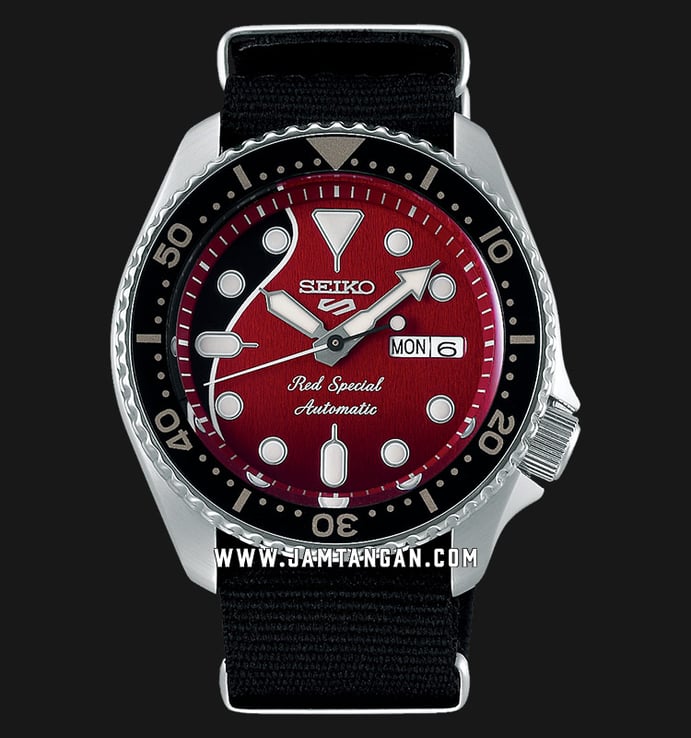 Seiko 5 Sports SRPE83K1 Brian May Limited Edition Red Dial Black Nylon Strap