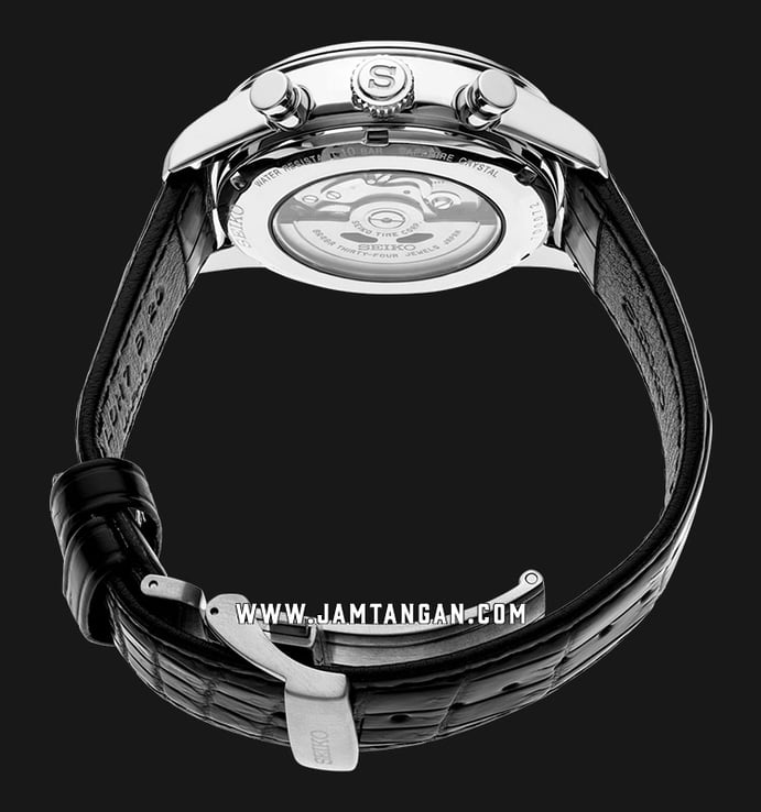 Seiko Presage SRQ023J1 Chronograph Automatic White Enamel Dial Black Leather Strap