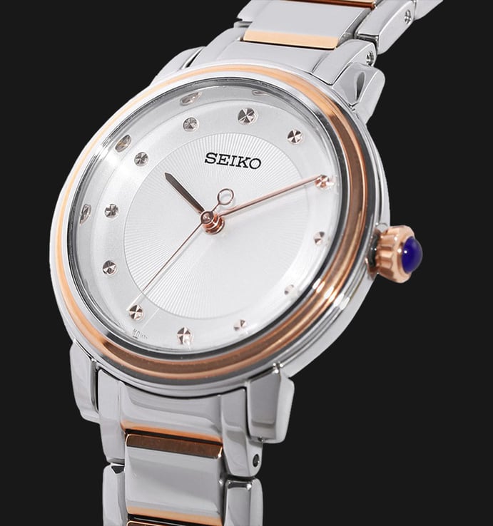Seiko Ladies SRZ480P1 White Dial Crystal Rose Gold Stainless Steel Bracelet