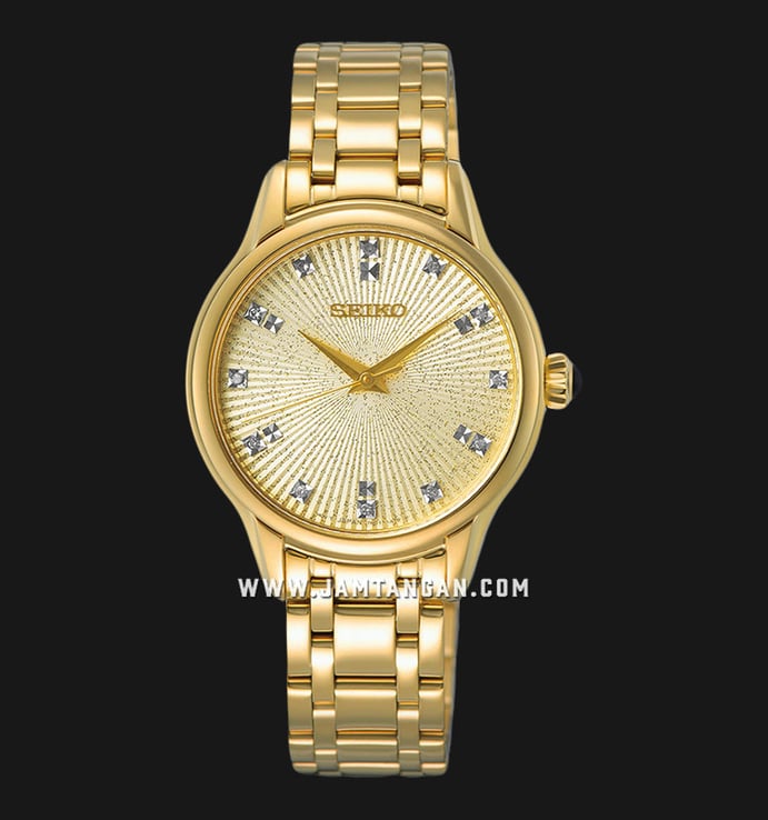 Seiko Ladies SRZ552P1 Champagne Sparkle Effect Dial Gold Stainless Steel Strap
