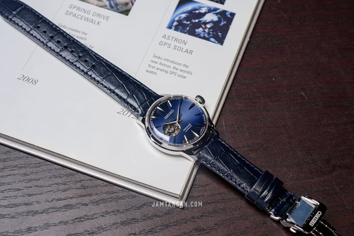 Seiko Presage SSA405J1 Cocktail Time Blue Moon Open Heart Dial Blue Leather Strap