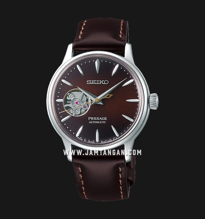 Seiko Presage SSA783J1 Cocktail Time Stinger Automatic Open Heart Dial Brown Leather Strap
