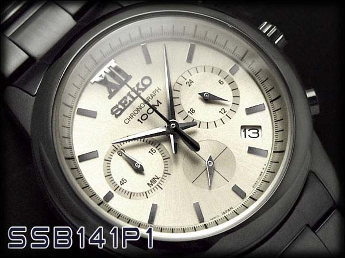 Seiko Chronograph SSB141P1 Silver Dial Black Stainless Steel Strap