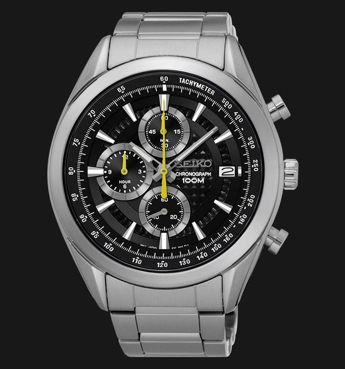Seiko Chronograph SSB175P1 Black Dial Yellow Hands Stainless Steel