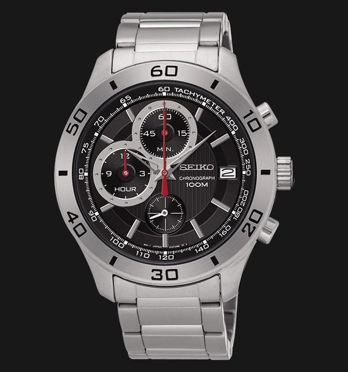 Seiko Chronograph SSB187P1 Black Dial Red Hands Stainless Steel
