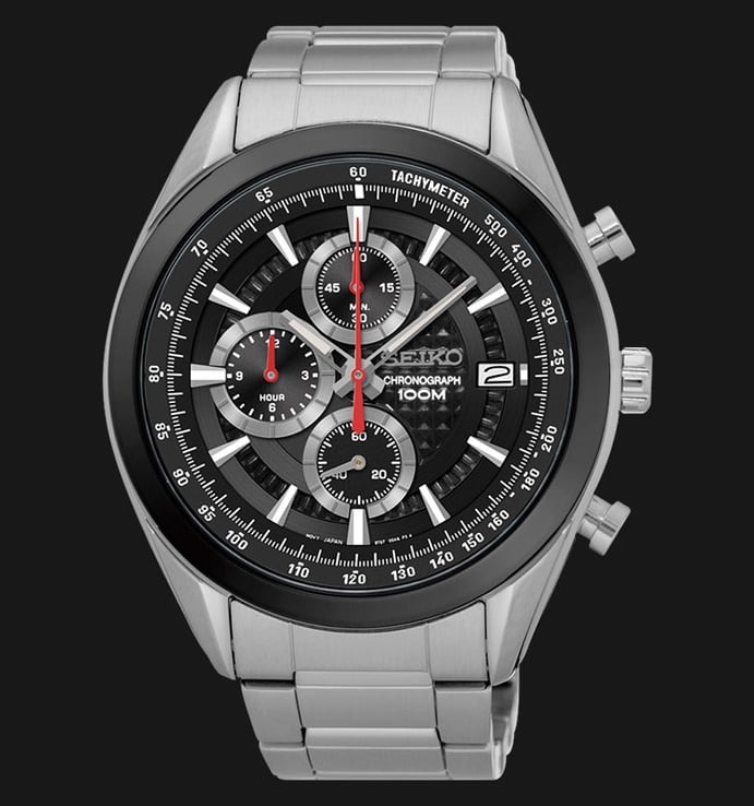 Seiko Chronograph SSB201P1 Black Dial Red Hands Stainless Steel