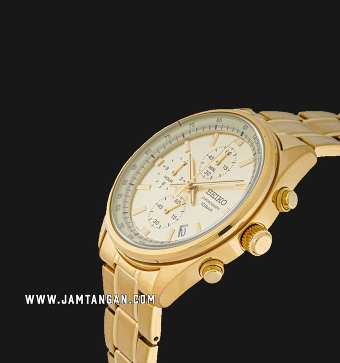 Seiko Chronograph SSB382P1 Gold Dial Gold Stainless Steel Strap
