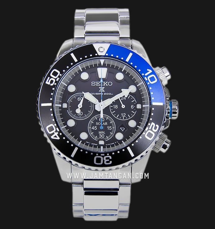Seiko Prospex Solar SSC017P1 Divers 200M Water Resistance Chronograph Black Dial Stainless Steel