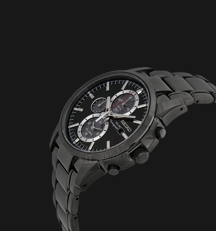 Seiko Solar Chronograph SSC095P1 Dual Time Black Dial Black Bracelet Watch