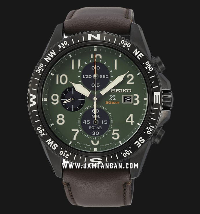 Seiko Prospex SSC739P1 Sea Chronograph Solar 200M Water Resistance Green Dial Brown Leather Strap