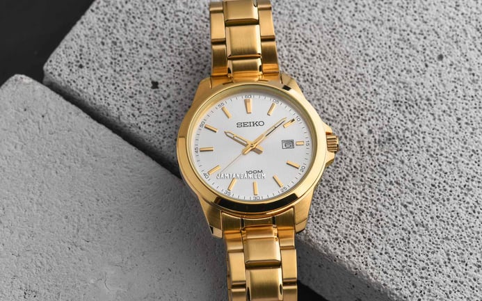 Seiko Classic SUR158P1 Silver Dial Gold Tone Stainless Steel Strap