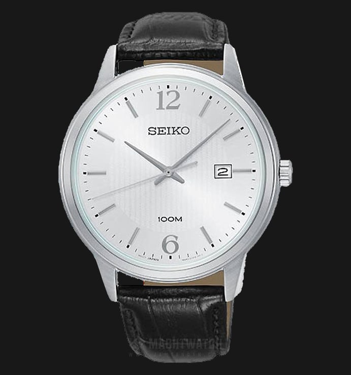 Seiko Neo Classic SUR265P1 Quartz Silver Dial Black Leather Strap
