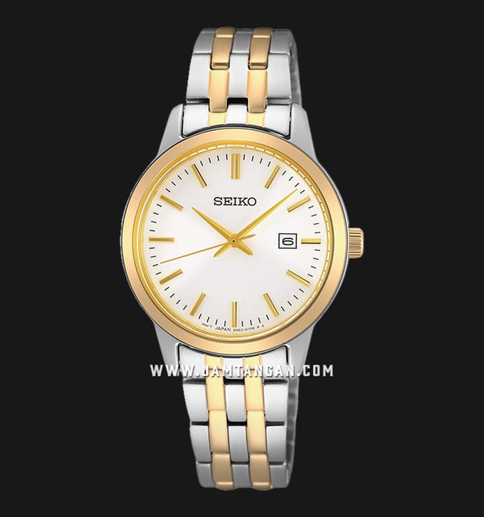 Seiko Classic SUR410P1 Discover More White Dial Dual Tone Stainless Steel Strap