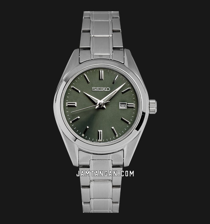 Seiko Ladies SUR533P1 Dress Olive Green Dial Stainless Steel Strap