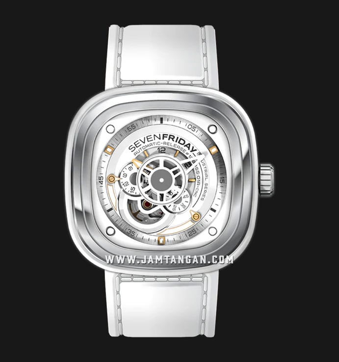 SEVENFRIDAY P-series P1/02 Automatic White Dial White Leather Strap